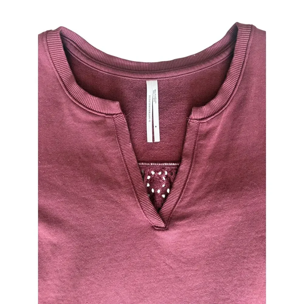 Anthropologie Pilcro Burgundy Knit & Eyelet Sweatshirt Women Size M Oversized